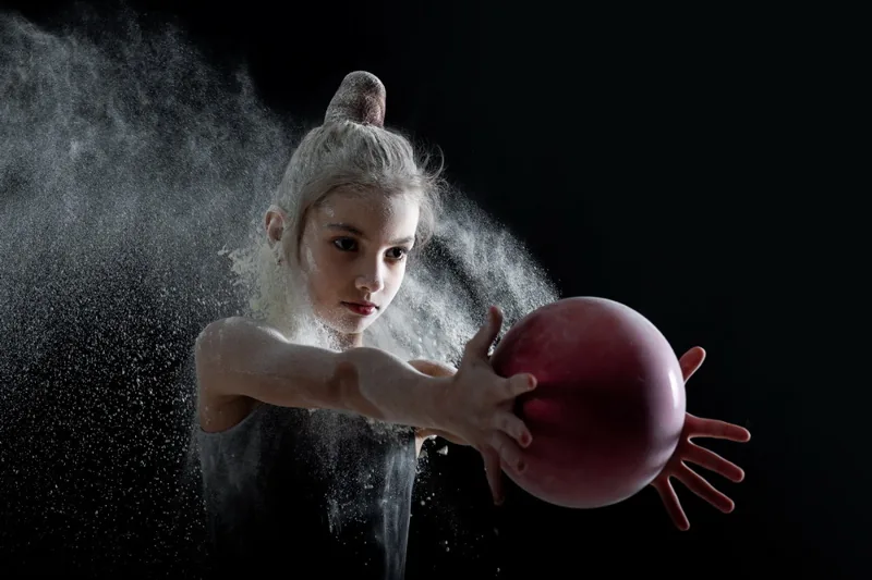 Flour photoshoot of gymnasts in studio in Baku